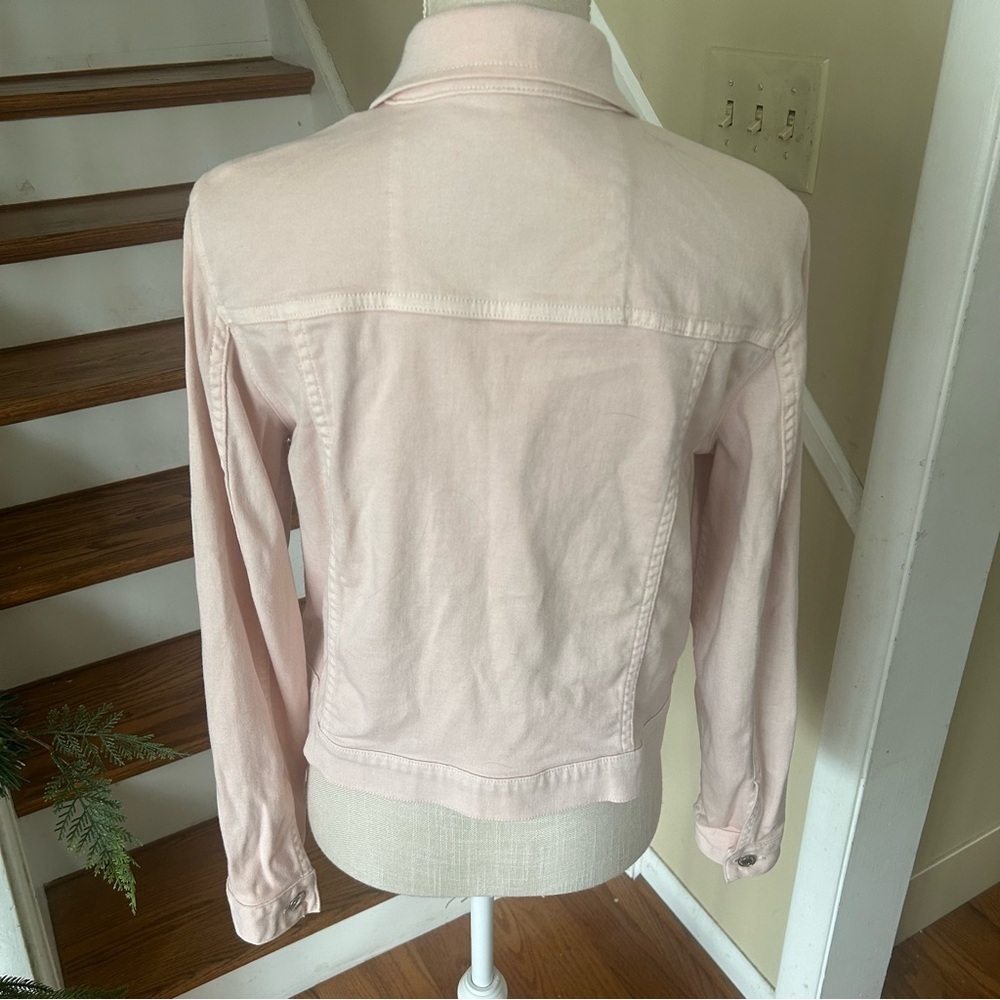 MICHAEL KORS Long Sleeve Large Pink Logo Hardware Stretch Denim Jacket Feminine - Picture 3 of 12